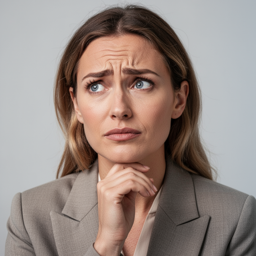 schüchterne, zweifelnde Frau